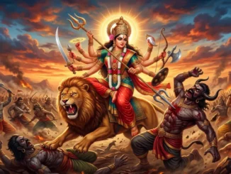 Mata Durga sher par savar rakshaso ka vadh karte hue Navratri 2026