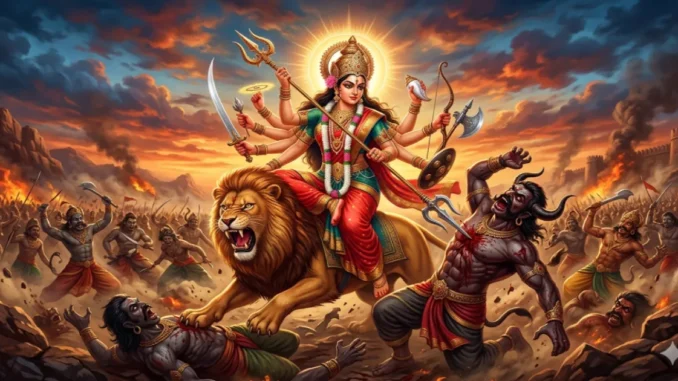 Mata Durga sher par savar rakshaso ka vadh karte hue Navratri 2026