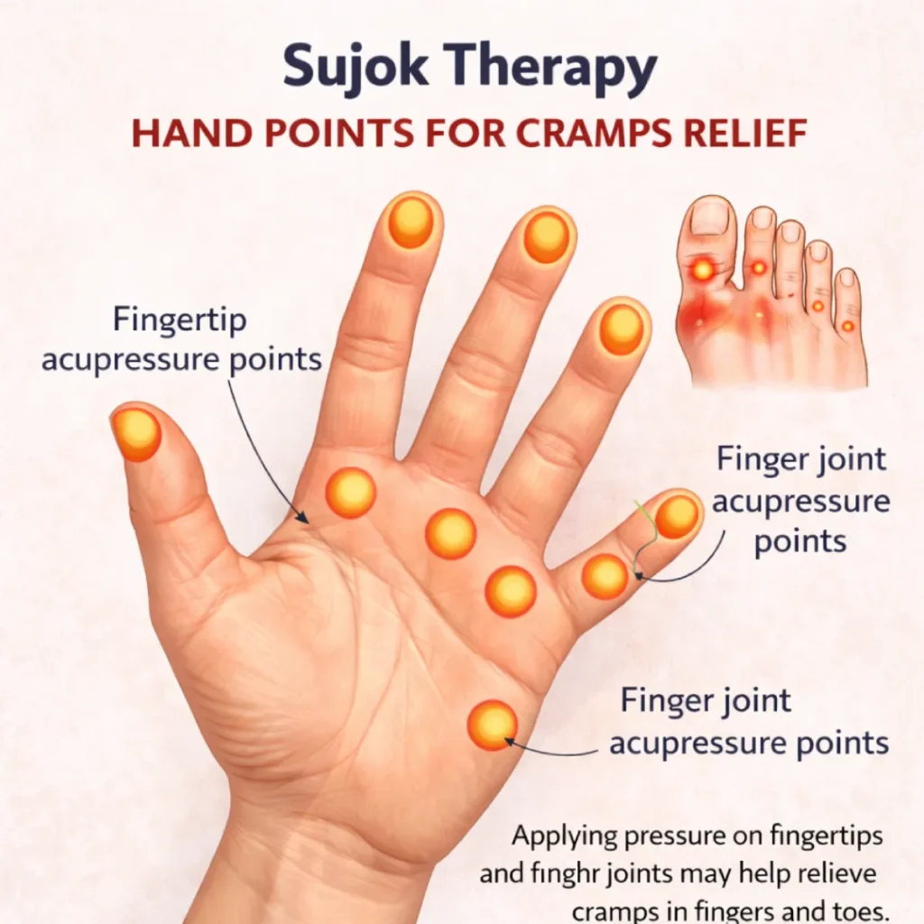 sujok therapy hand acupressure points for finger and toe cramps relief
